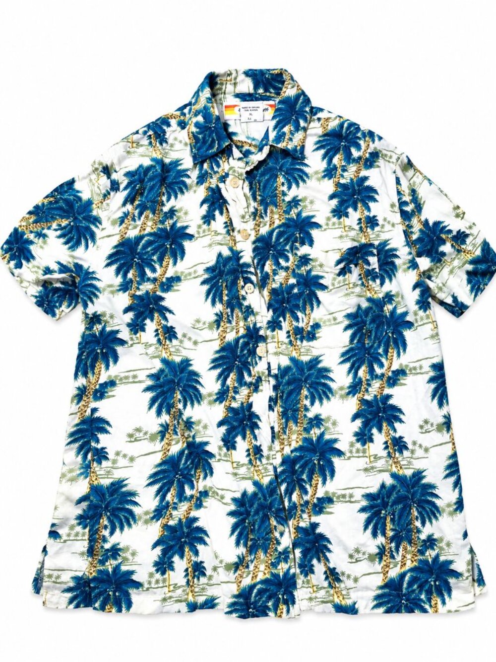 Men's Sunset Highway | Tropical Palm Tree Aloha Shirt Label | Size M